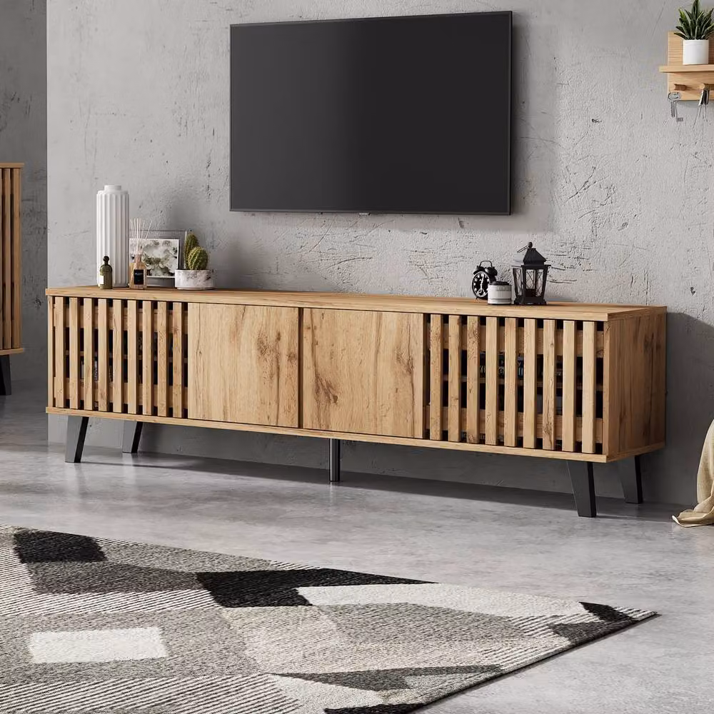 ModernLuxe Modern Vintage TV Cabinet with 4 Doors and Storage in Brown and Beige, W/D/H: 180 x 40 x 55 cm – 2
