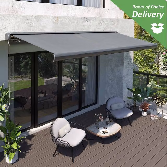 Outsunny Electric Awning with LED Light and Full Cassette Case in Grey, Width: 250 cm