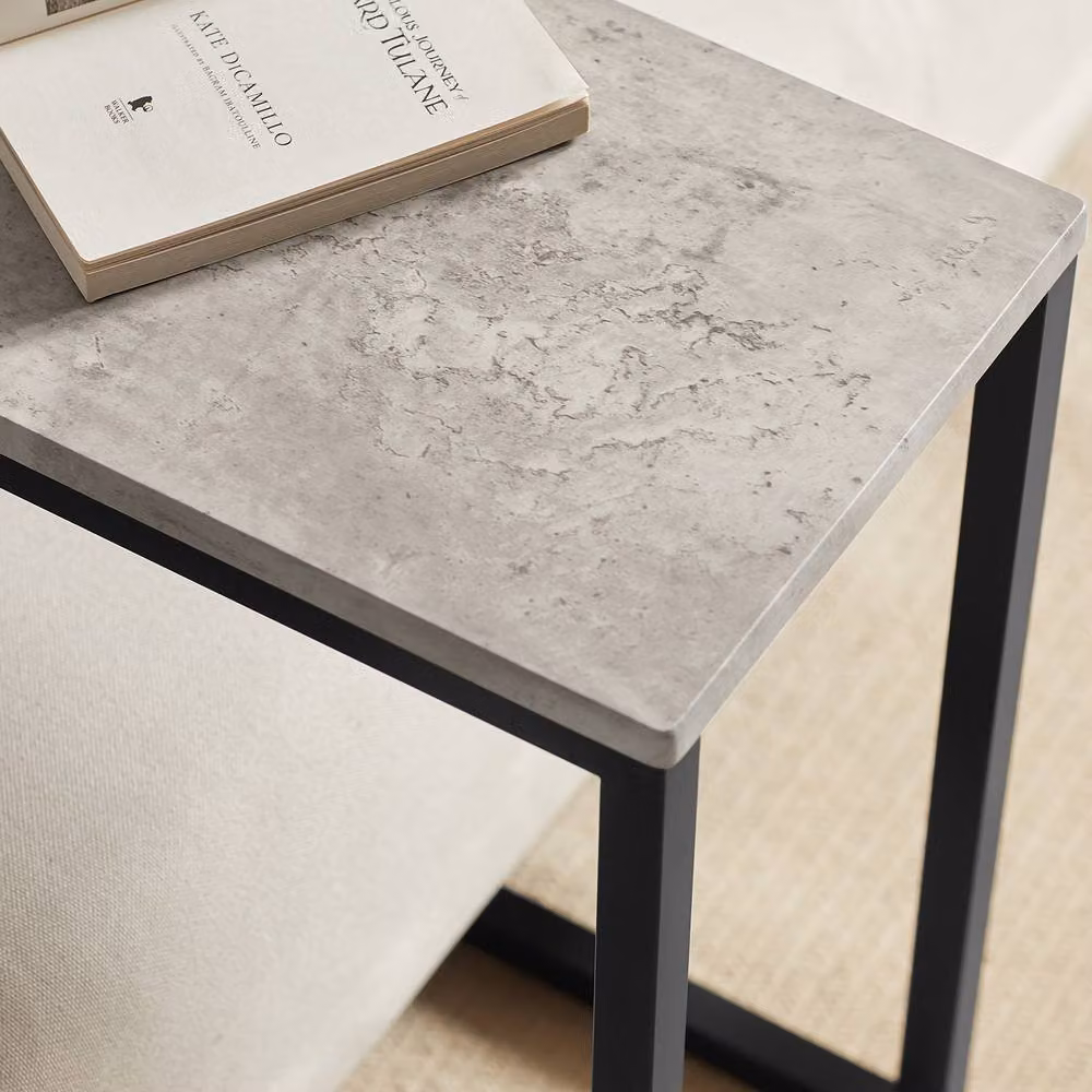 SoBuy Industrial C-Shaped Side Table with Metal Frame and MDF Laminate in Grey and Black – 3