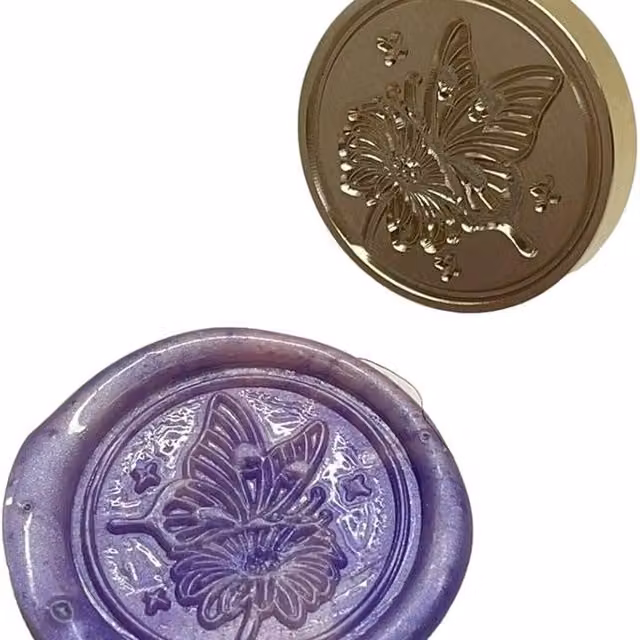 Syntego Butterfly Flower Wax Stamp Head in Gold and Yellow Brass