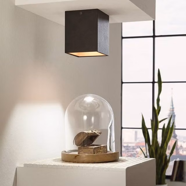 Eglo Polasso LED Ceiling Light, Modern Cube Design in Black and Gold/Brass with Warm White Light