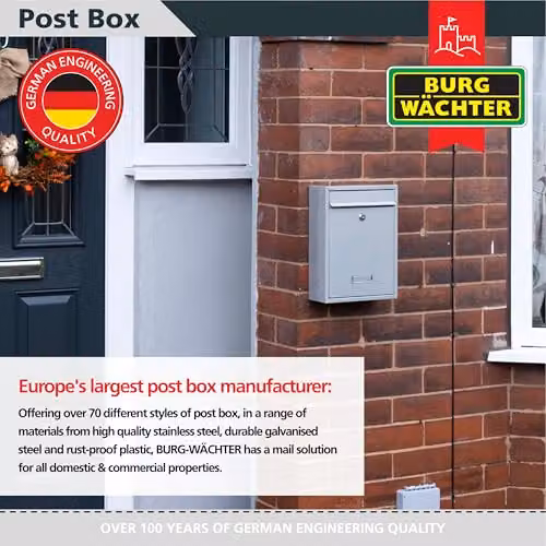 Burg-Wächter MB19S Trent Wall Mounted Lockable Weatherproof Steel Post Box, Silver W/D/H: 26 x 34 x 9 cm – 4