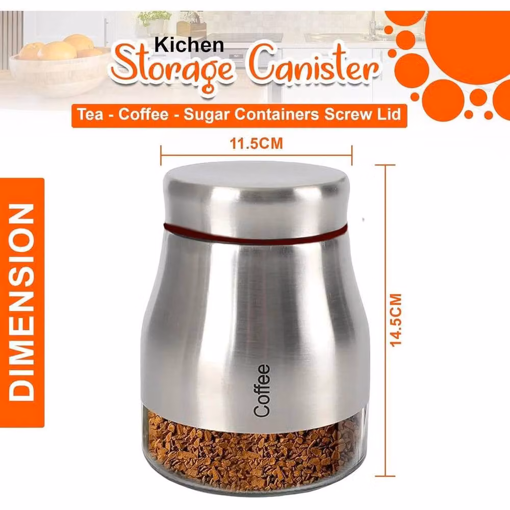 Pawnora Set of 3 Silver Kitchen Storage Canisters with Glass and Stainless Steel – 2