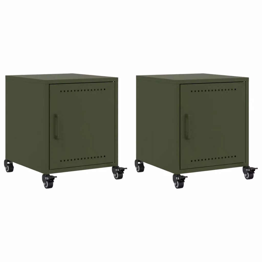 Berkfield Home Set of 2 Metal Bedside Cabinets in Olive Green, W/D/H: 36 x 39 x 43.5 cm – 2