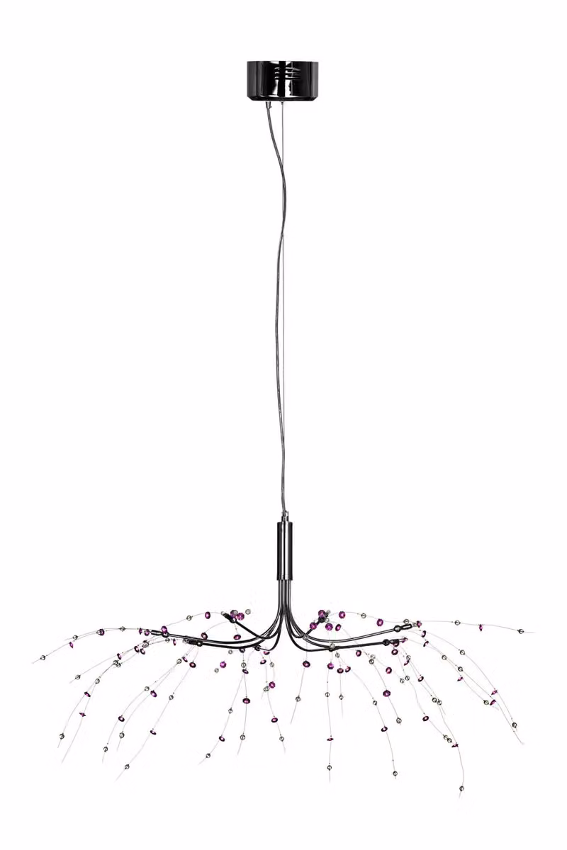 Orsina 8 Light Ceiling Light with Adjustable Chrome Stems in Black, Transparent and Purple – 3