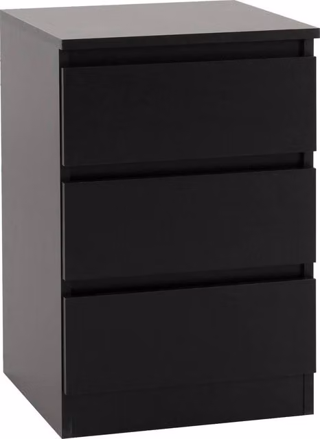 FORGEVIO Matt Black 3 Drawer Bedside Chest Freestanding Bedroom Storage