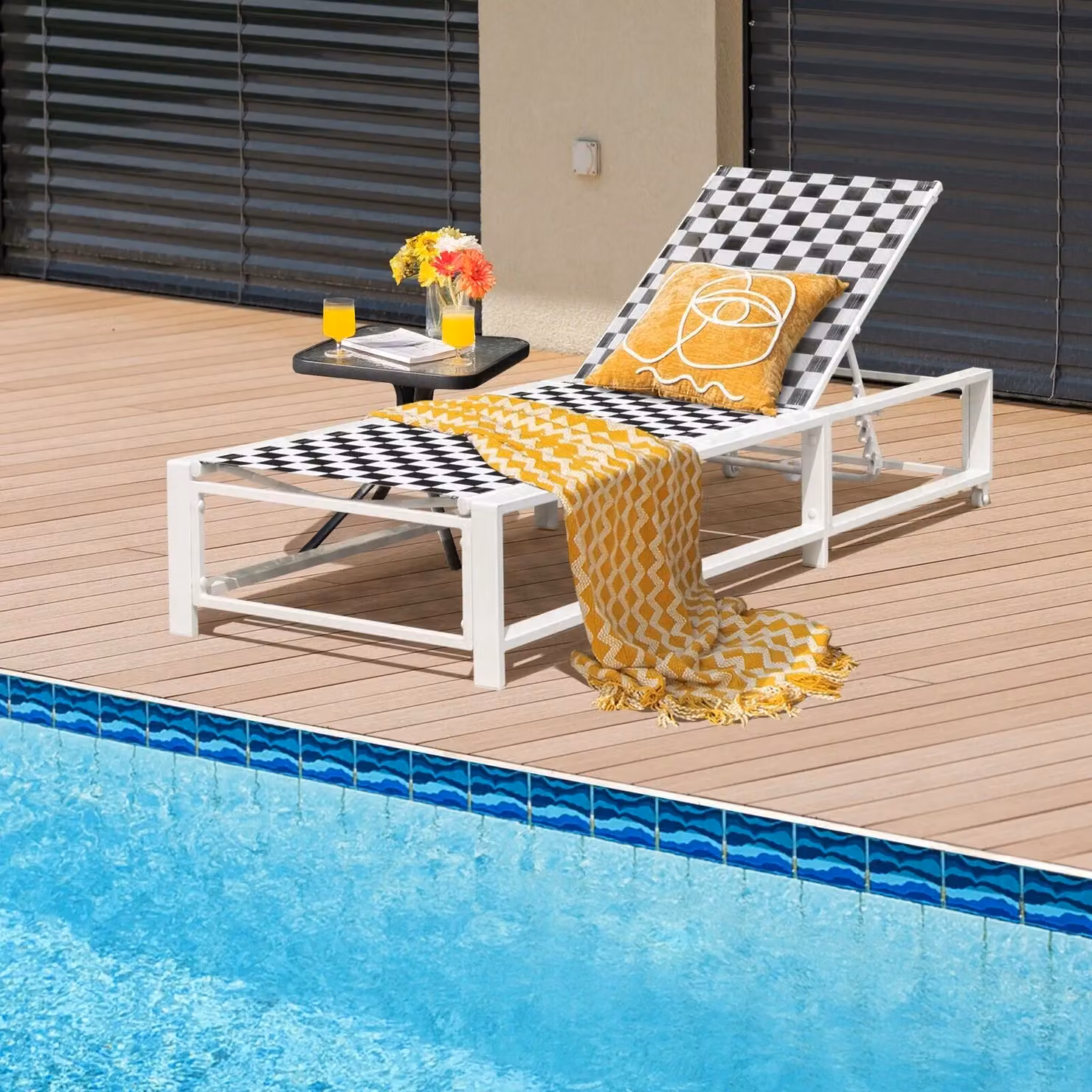 Costway Adjustable Outdoor Patio Chaise Lounge Chair with Wheels in Black – 3