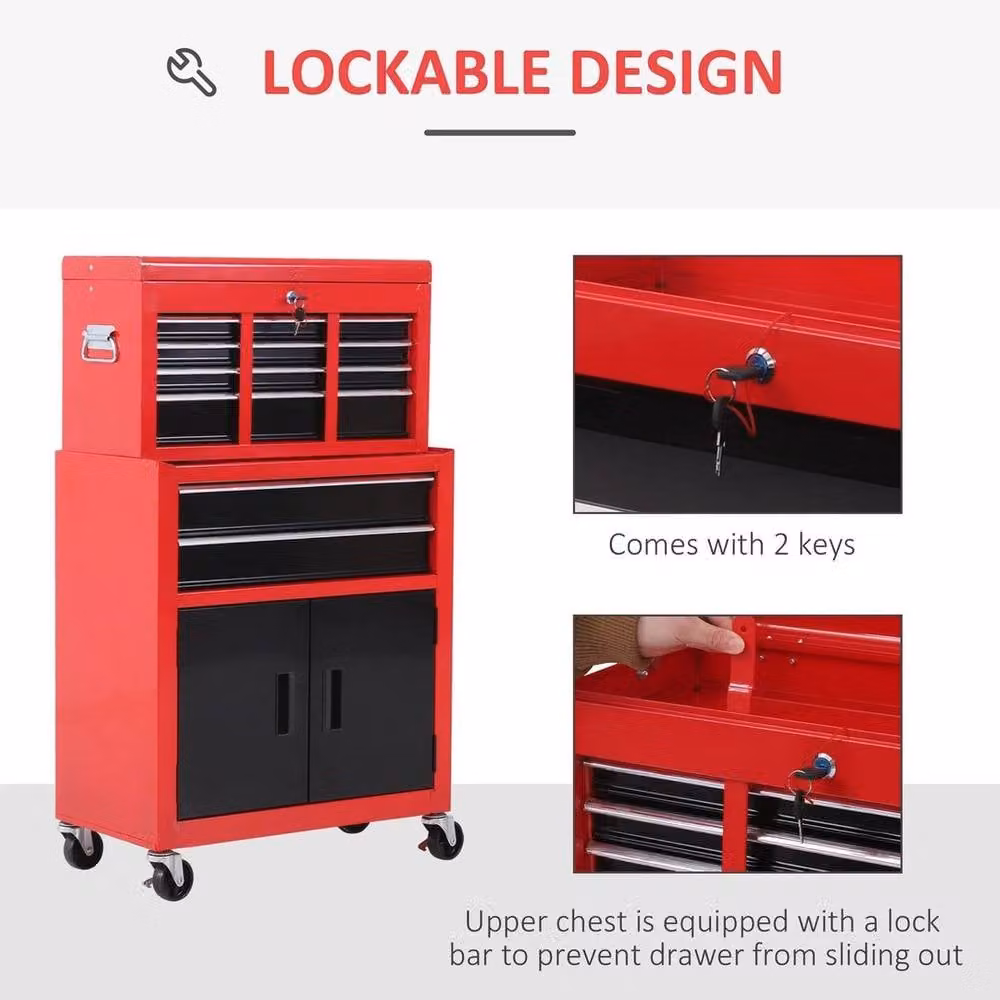 NESTLUNE Portable Toolbox Top Chest Cabinet in Red, W: 100 cm, D: 15 cm – 4