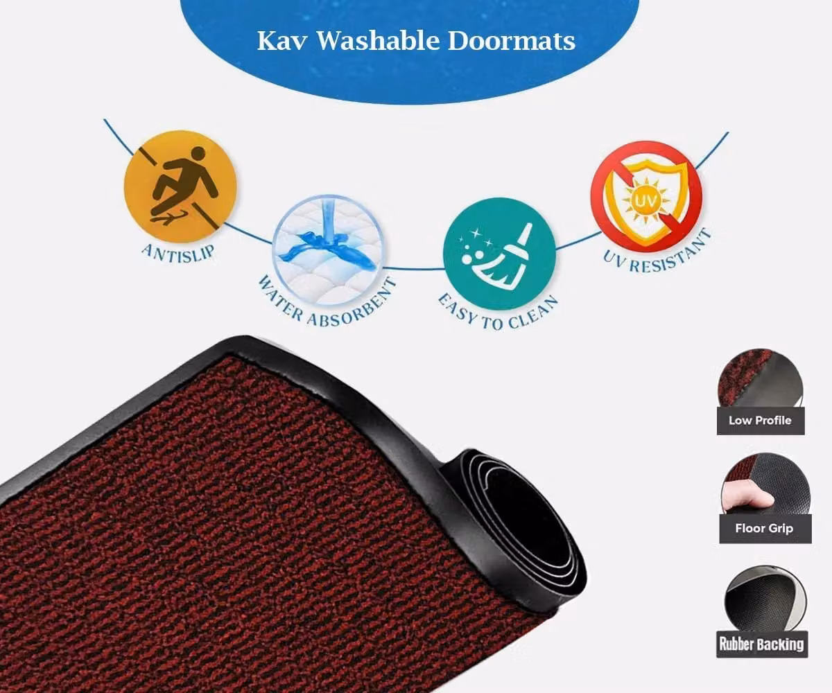 KAV Non-Slip Washable Dirt Trapper Door Mat, Red, Pack of 2, W: 40 cm, D: 60 cm – 10