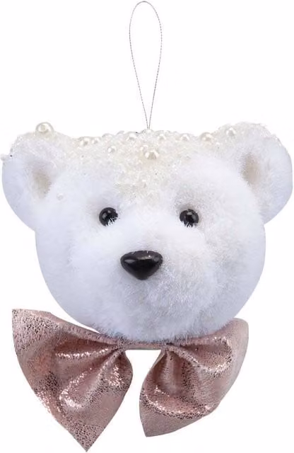 VFM e-Store White Flocking Bear Hanging Christmas Decoration, W: 13 cm, H: 14 cm – 1