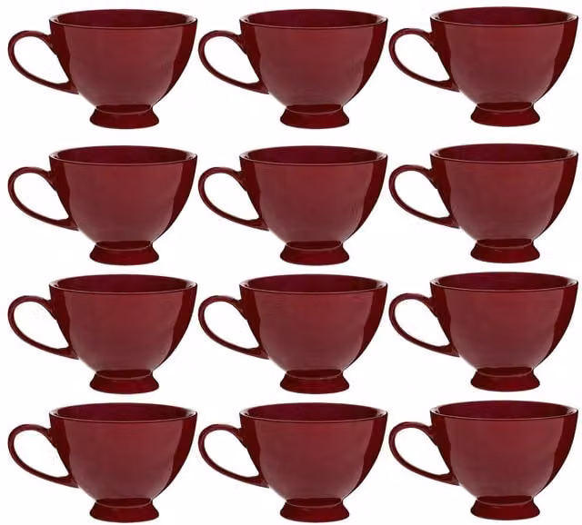 Dibor Montmartre Large Malbec Red Ceramic Tea Cups and Coffee Mugs, Set of 12 – 1
