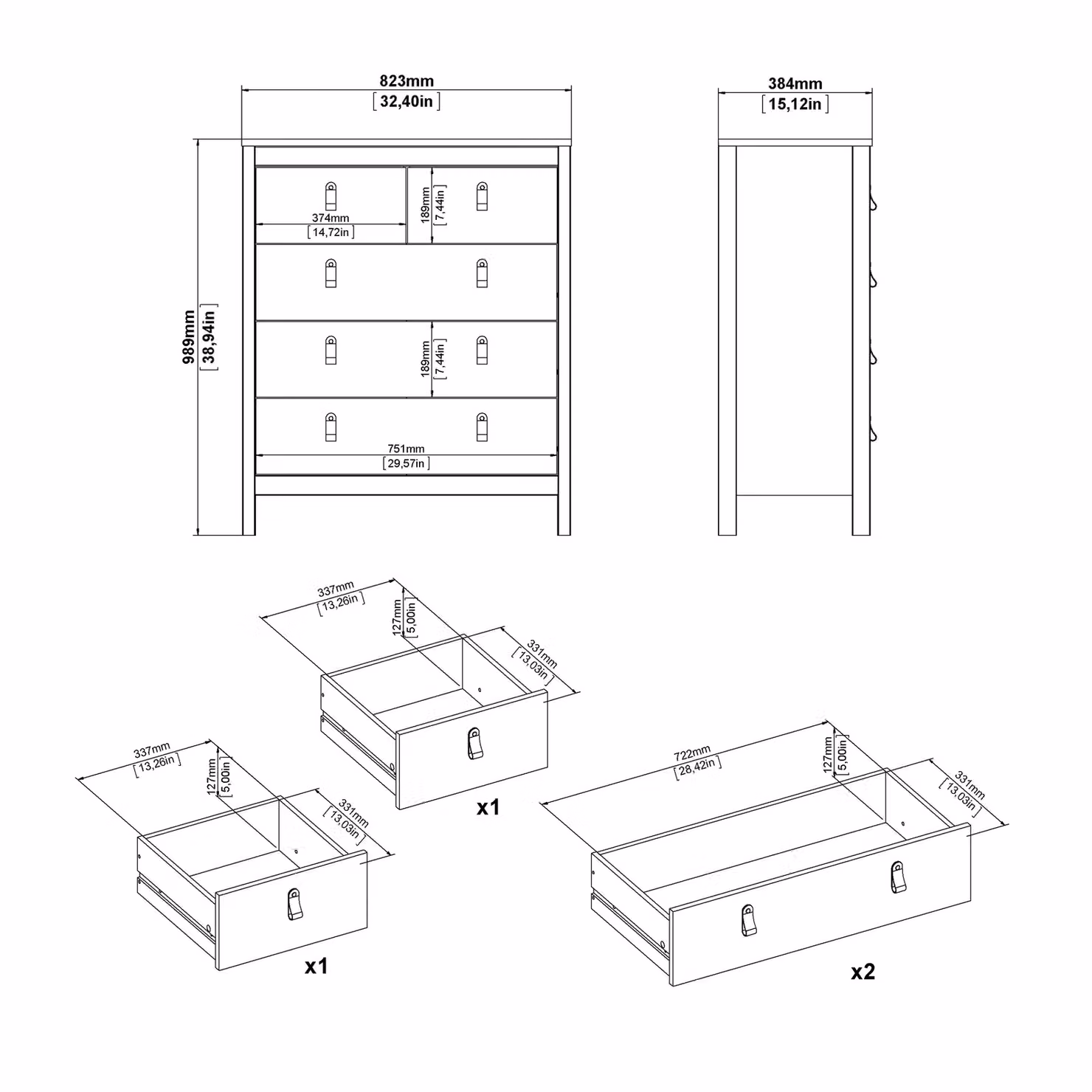 Furniture To Go Madrid Chest of 5 Drawers (3+2) in Beige Cashmere – 3