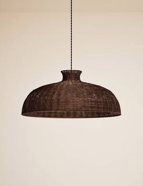 M&S Rattan Extra Large Dome Pendant Light in Dark Brown