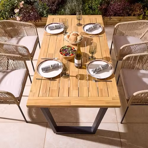 Rowlinson Oslo 4 Seat Acacia Wood and Powder Coated Steel Dining Set in Brown and Grey – 2