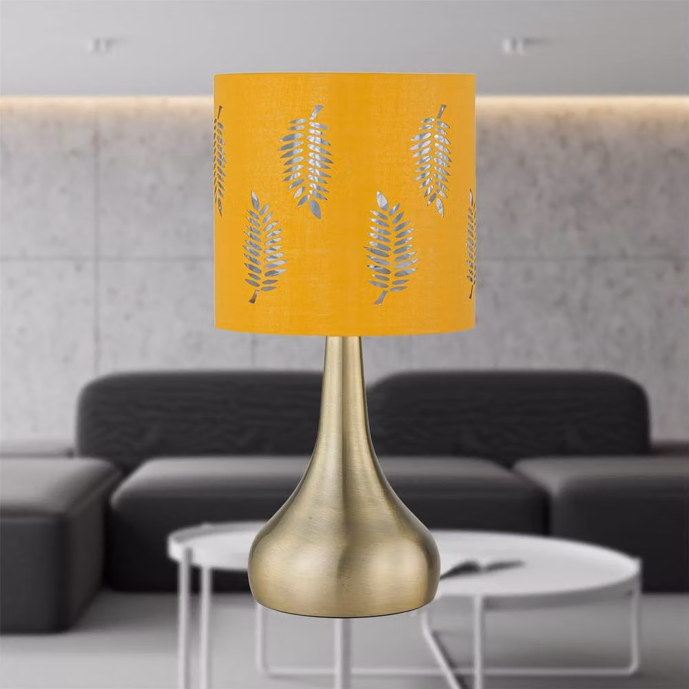 First Choice Lighting Romana Touch Operated Table Lamp in Antique Brass with Ochre Fabric Shade – 2