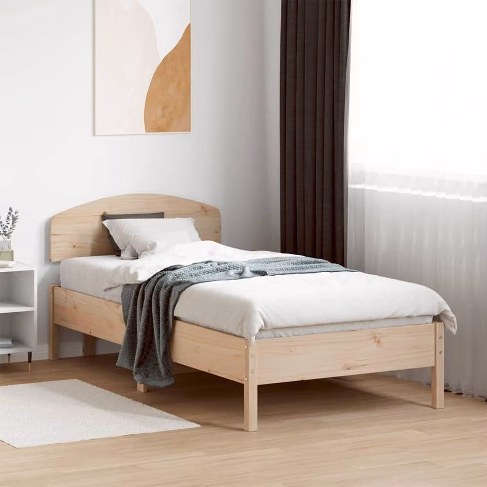 Berkfield Home Small Single Solid Wood Pine Bed Frame in Beige, W/D/H: 75 x 190 x 81 cm – 2
