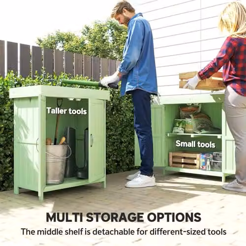 Outsunny Green Wooden Low Cabinet with Double Doors and Shelving, W/D/H: 43 x 43 x 88 cm – 3