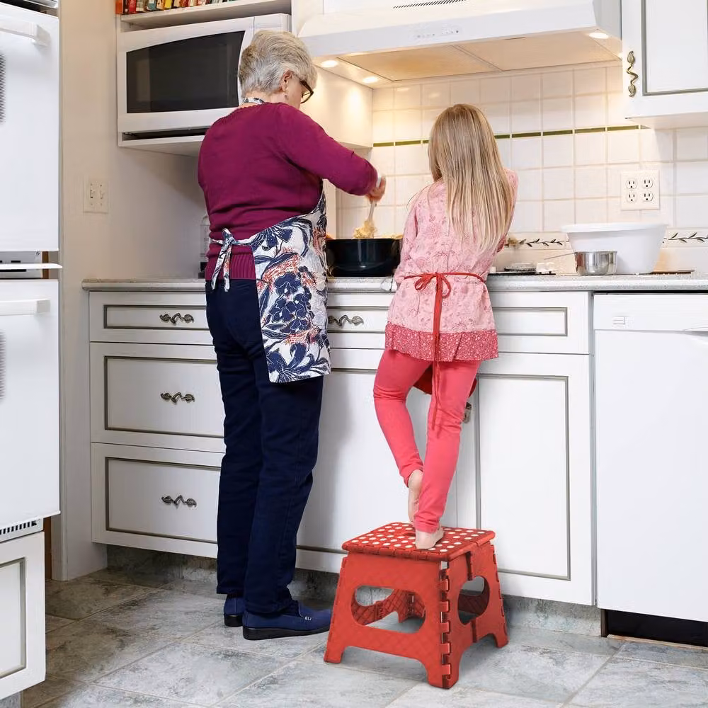 Keplin Heavy Duty Folding Step Stool, Non-Slip Portable Footstool in Red – 7
