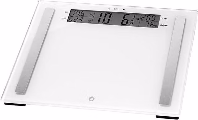Weightwatchers Extra Wide Easy Read Ultimate Accuracy Body Analyser Scale 8937NU in White and Yellow