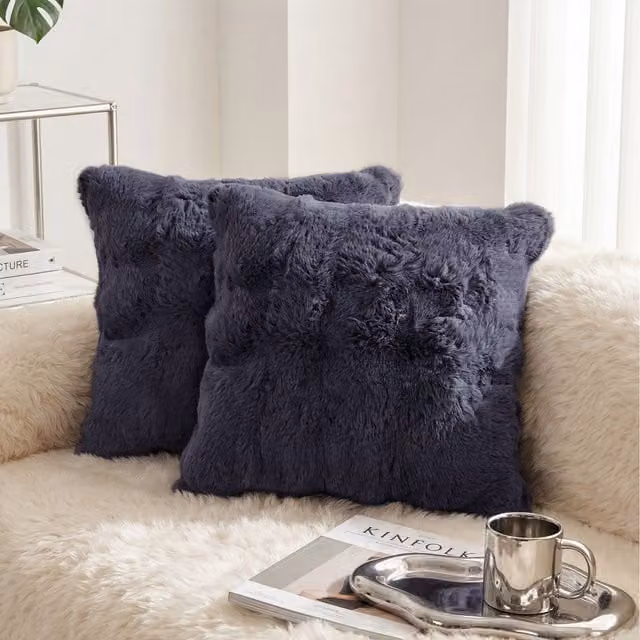 Livingandhome Plain Plush Square Throw Pillow Cover, Grey, W/D/H: 45 x 45 x 45 cm