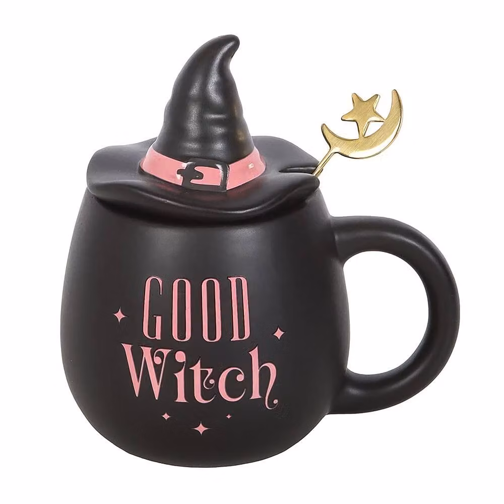 Marco Paul Good Witch Ceramic Lidded Mug with Spoon in Black and Gold, 450ml – 3