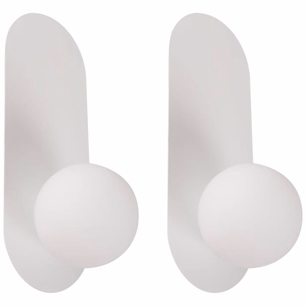 Wyld and Coco Set of 2 White Metal Vintage Style Wall Lamps with Opaque Glass – 2