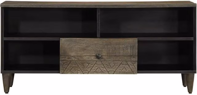 Berkfield Home Mid Century Black Mango Wood TV Cabinet W/D/H: 100 x 33 x 46 cm