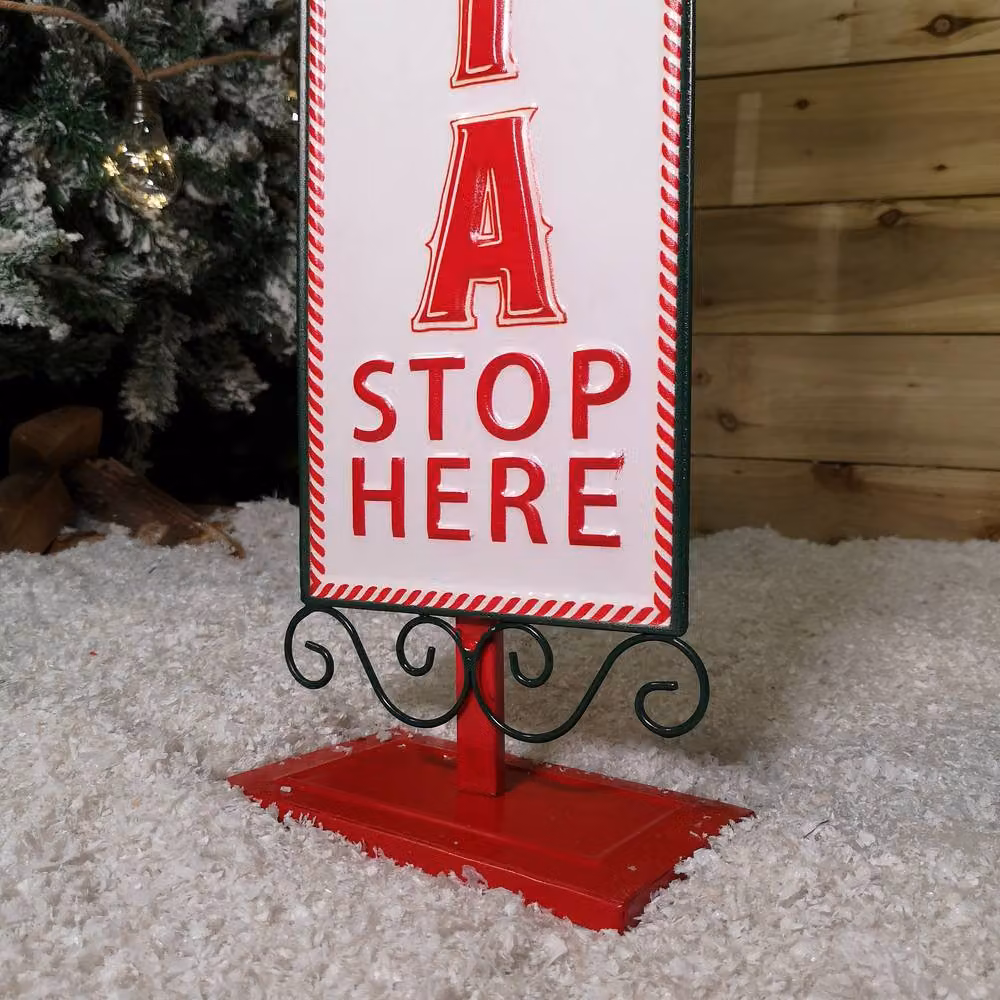 Samuel Alexander Red, White and Green Santa Stop Here Metal Christmas Tabletop Sign, Height: 86 cm – 5