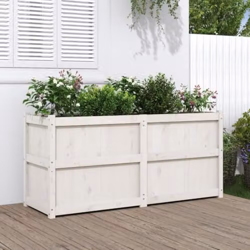 vidaXL White Wooden Raised Garden Planter in Rustic Pine, W: 150 cm, D: 50 cm, H: 70 cm – 2