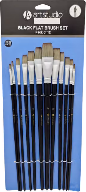 Art Studio Premium Black Flat Brush Set, Pack of 12