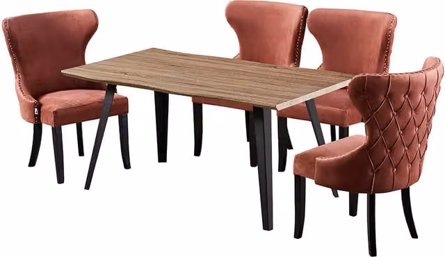 Life Interiors Rocco Rectangular Live Edge Wood Dining Set with 4 Chairs in Pink and Black