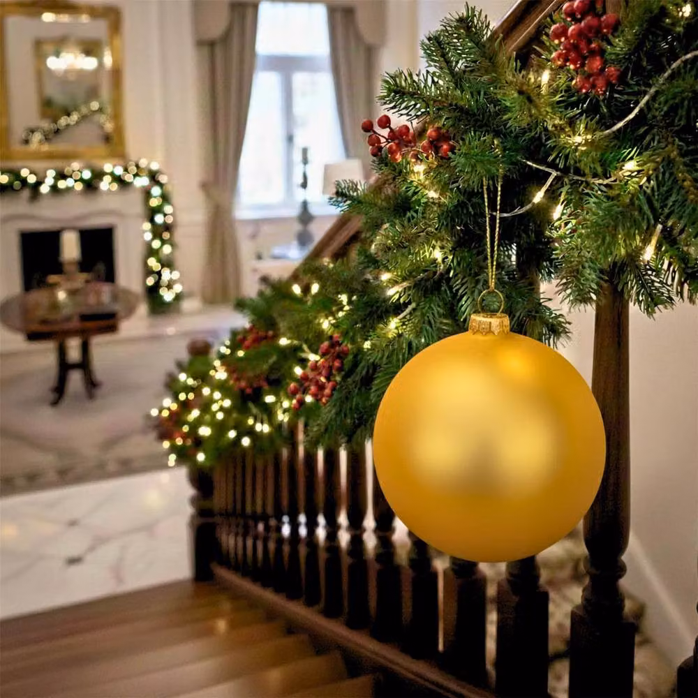 Shatchi Gold Matt Christmas Bauble, 25cm Round Plastic Hanging Ornament – 2