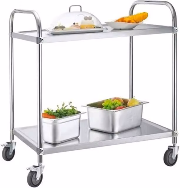 Kelvenix 2 Tier Stainless Steel Catering Trolley in Silver W: 52 cm, H: 90 cm, D: 52 cm
