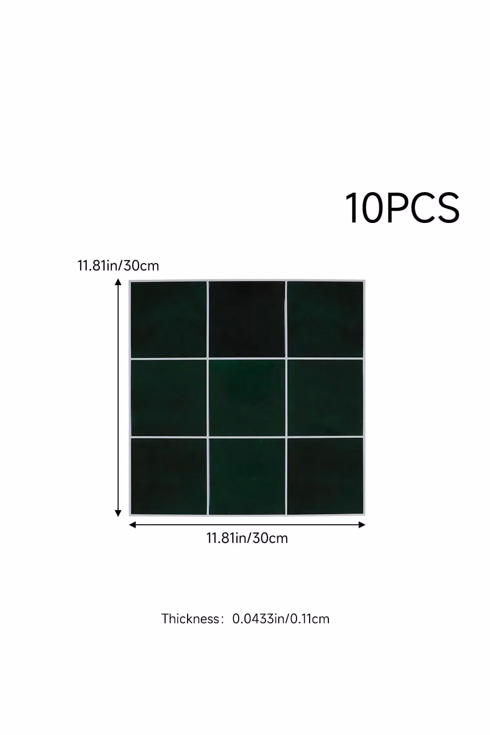 Living and Home Set of 10 Self-adhesive 9-grid Square Wall Tile Stickers in Green – 3