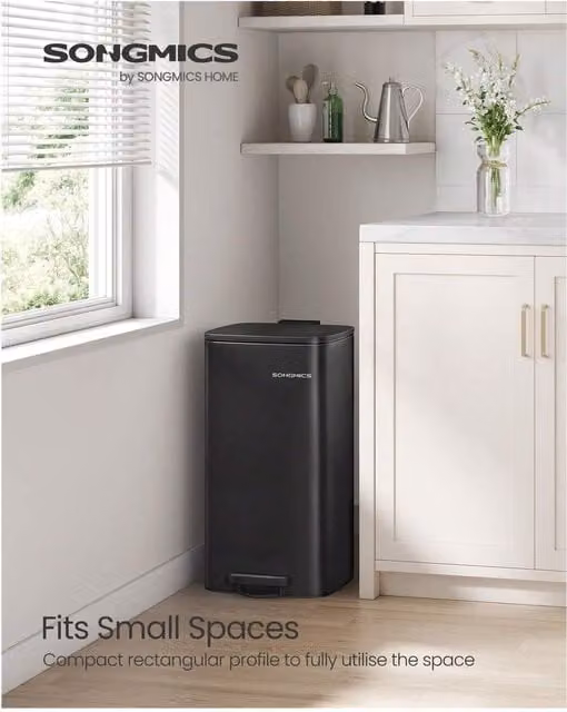 SONGMICS 30L Soft Close Steel Pedal Bin with Removable Inner Bucket, Black