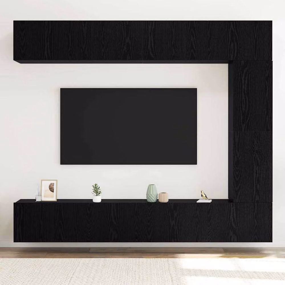 Berkfield Home Modern 5 Piece Wall-Mounted TV Cabinet Set in Black Oak Matt Engineered Wood – 4