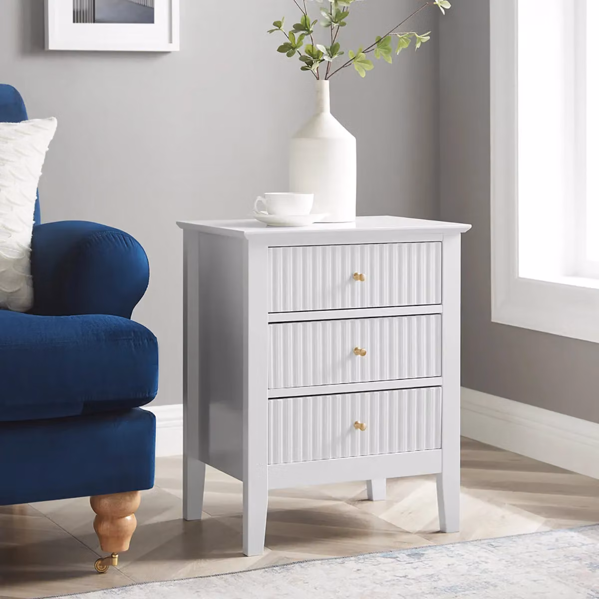 Melody Maison Pair of 3 Drawer Bedside Tables in White and Gold Hales Range – 2