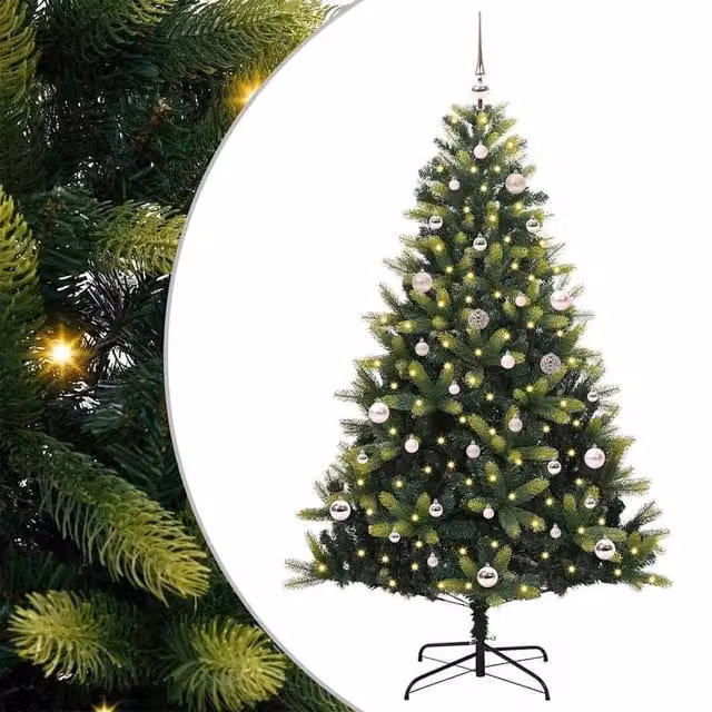 Berkfield Home Artificial Hinged Christmas Tree with 150 LEDs, Green, Height: 150 cm