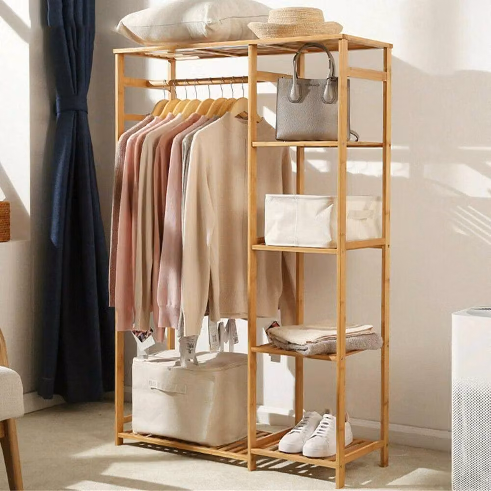 ERGOVEXA Bamboo Garment Storage Shelf and Coat Hanging Rack in Natural – 2