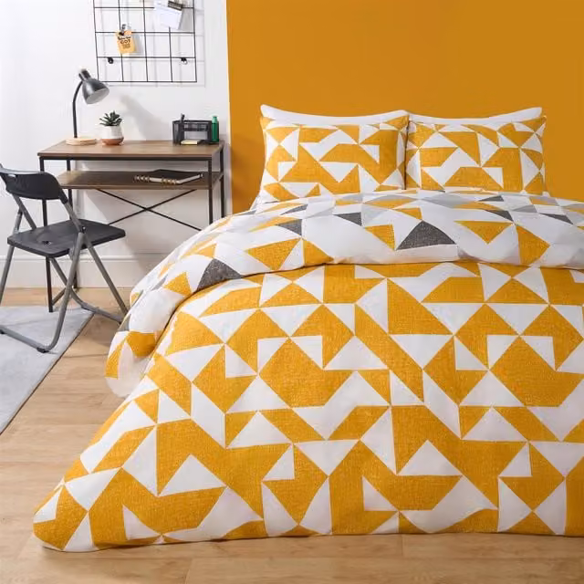 OHS Geo Shapes Reversible Duvet Cover and Pillowcase Set, Yellow, W: 180 cm, H: 200 cm