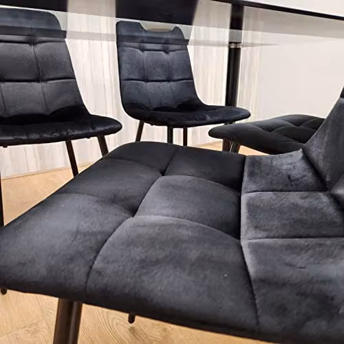 Kosy Koala Black and Transparent Glass Dining Set with 4 Black Tufted Velvet Chairs, W/D/H: 120 x 70 x 75 cm – 4