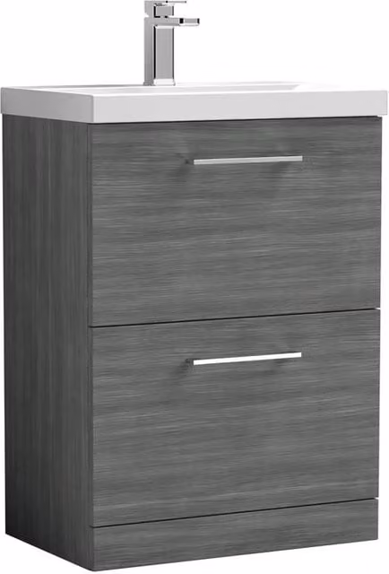 Balterley Bathroom 2 Soft Close Drawer Floor Vanity Unit, Anthracite Grey Matt, Width: 60 cm