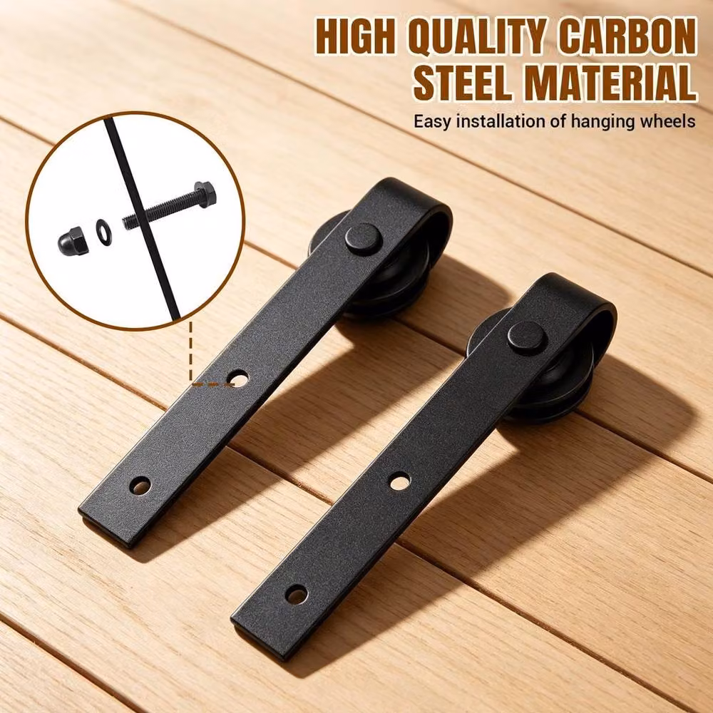 FORGEVIO Black Matt Steel Sliding Barn Door Track Hardware Set, W: 200 cm, H: 52 cm – 3