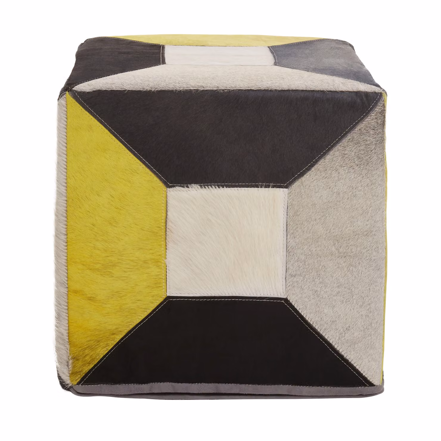 Orsina Safira Abstract Geometric Leather Pouffe in Multicolour – 3