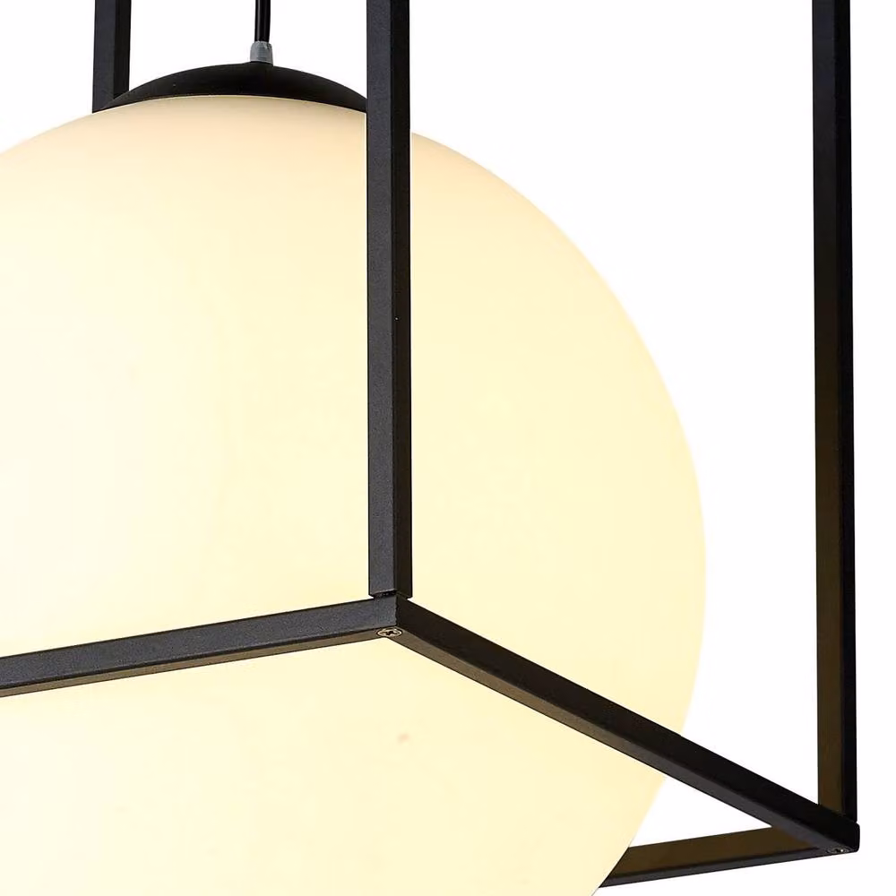 Netlighting Desigual Large Tall Semi Flush Ceiling Light, Matt Black, E27, Glass and Metal – 3