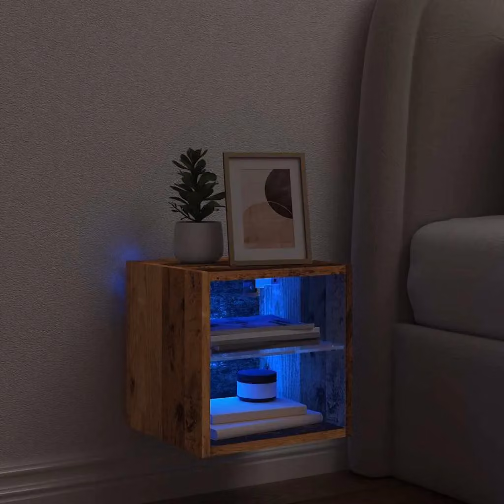 Berkfield Home Modern Wall-Mounted TV Cabinet with LED Lighting and Glass Doors, Brown, W/D/H: 30 x 28.5 x 30 cm – 5