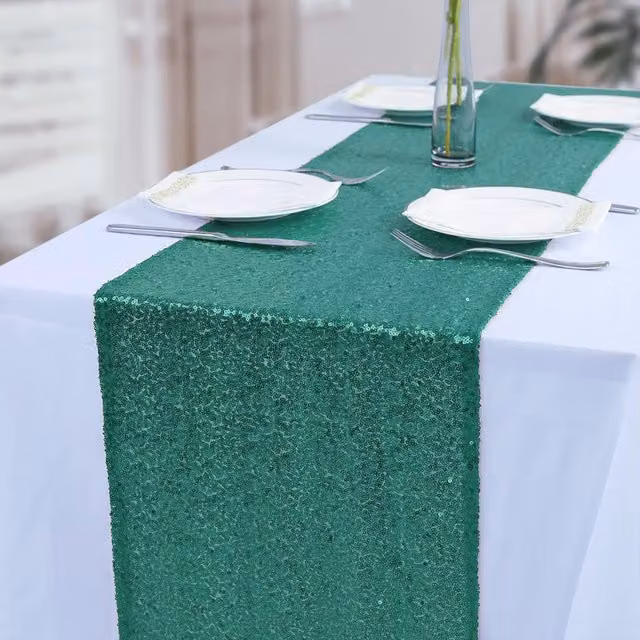 Trimming Shop Neel Blue Glitter Sequin Table Runner, W/D/H: 27.94 x 274.32 x 27.94 cm – 1