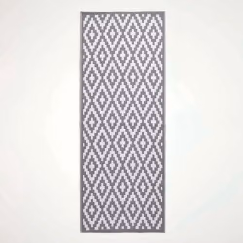 Homescapes Zoe Luxury Outdoor Runner Rug, White and Grey Geometric, W/L: 75 x 200 cm