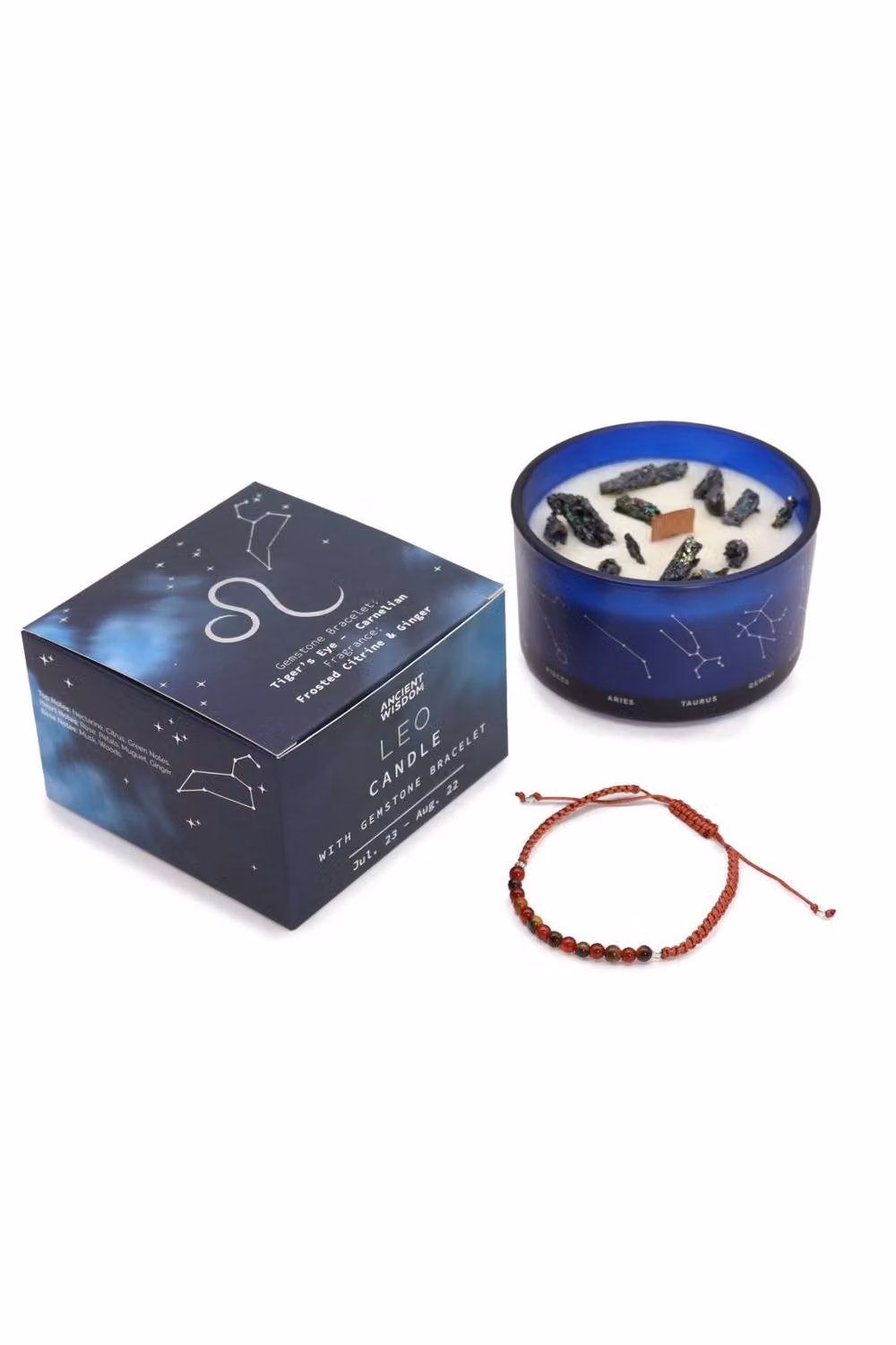KDMD Leo Zodiac Blue Crystal Votive Candle with Gemstone Bracelet – 2