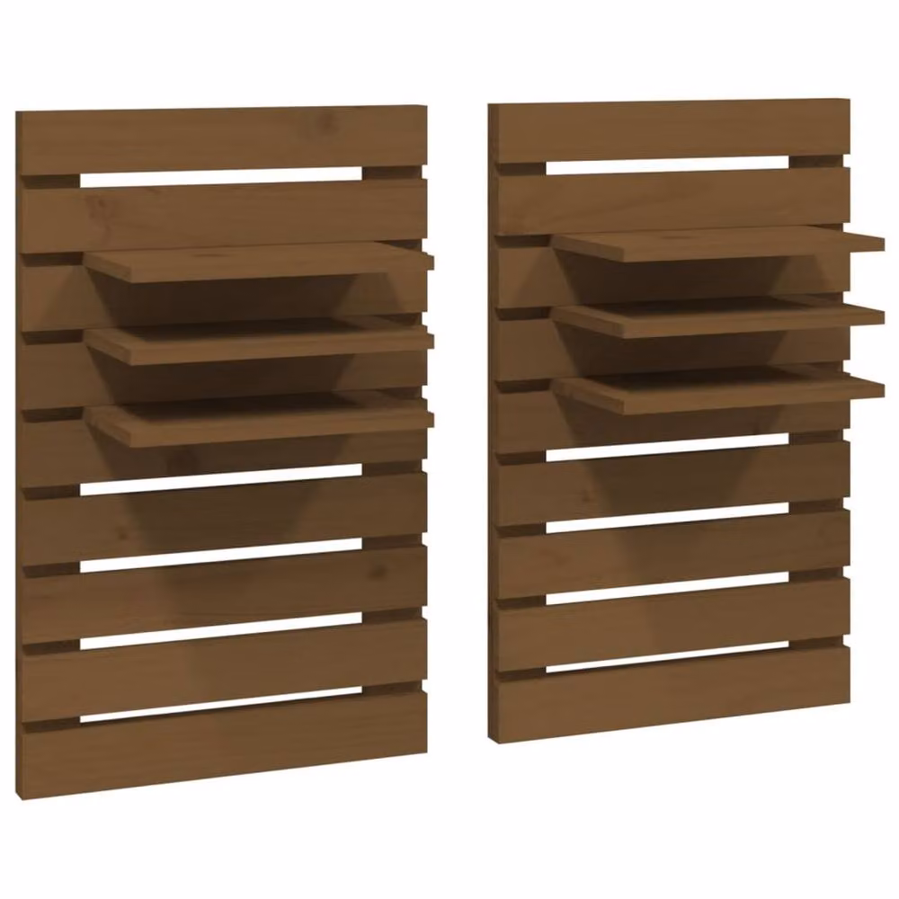 Berkfield Home Beautiful Wall-mounted Bedside Shelves, 2 Piece Set, Honey Brown Solid Pine Wood, W: 40 cm, D: 17.5 cm, H: 2 cm – 3